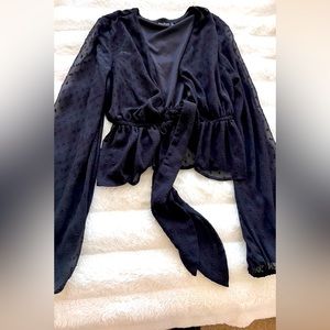 Boohoo black sheer crop top blouse